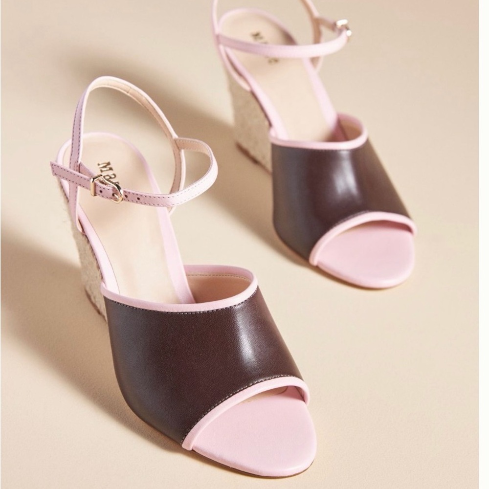 MAEVE Pink and Brown Wedge Sandals - Ankle Strap